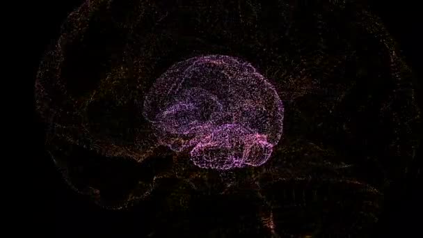 4k video av lysande hjärna inuti en annan transparent hjärnram över mörk bakgrund. — Stockvideo