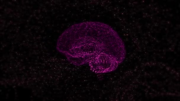 Animazione cerebrale con analisi dei grandi flussi di dati a forma di particelle astratte su sfondo nero . — Video Stock