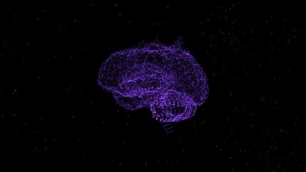 Brain animation with big data flow analysis in a shape of abstract particles over black background. — Stock Video