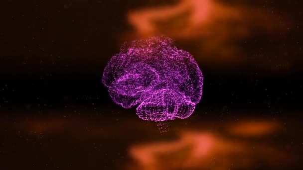 4k animación del cerebro en el fuego, resplandeciente y ardiente bajo la presión de pensamientos e invenciones . — Vídeos de Stock