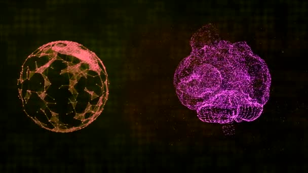 Planeta abstracto patrón de cerebro y plexo flotando sobre el fondo oscuro, como símbolo de cuidado mental global . — Vídeo de stock