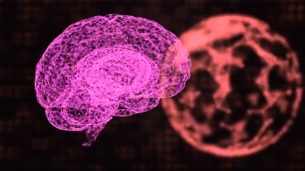 Planeta abstracto patrón de cerebro y plexo flotando sobre el fondo oscuro, como símbolo de cuidado mental global . — Vídeos de Stock