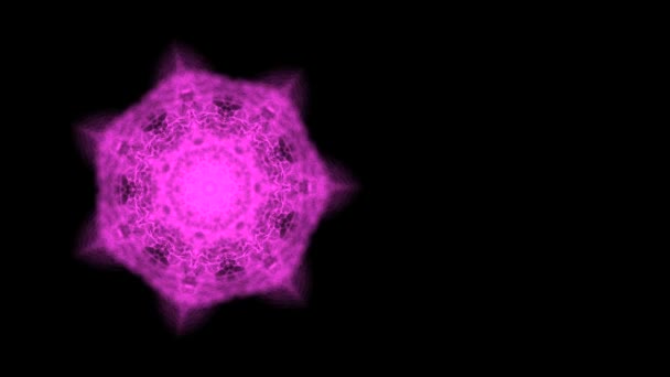 Symmetrical purple pattern which looks like spiderweb or flower spreading and narrowing on black background. — Stock Video