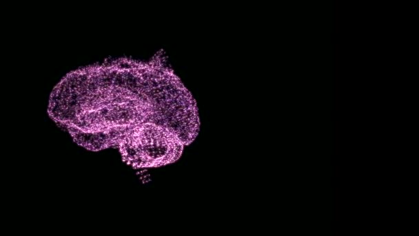 Koncepcja pozytywnego myślenia. Abstrakcyjna wizualizacja ludzkiej ramki mózgu z drobnych cząsteczek czynnie pracujących w ciemności. — Wideo stockowe