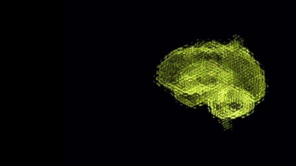 Dynamisches kybernetisches Gehirn-Symbol-Hologramm mit Glitch-Effekt, schwebend im Raum, wechselnde Farben. — Stockvideo