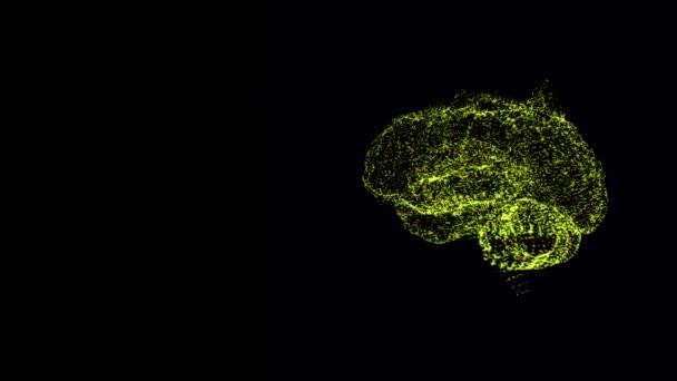 Koncepcja pozytywnego myślenia. Abstrakcyjna wizualizacja ludzkiej ramki mózgu z drobnych cząsteczek czynnie pracujących w ciemności. — Wideo stockowe