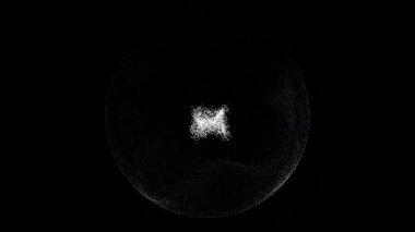 Siyah arkaplan üzerinde dönen küçük parçacıklardan soyut tasarlanmış fetüs videosu.