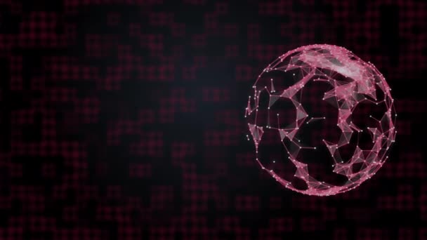 Abstrakcyjny zhakowany globus w czerwonym splocie obracający się na cyfrowym tle. Koncepcja hakowania i ataku. — Wideo stockowe