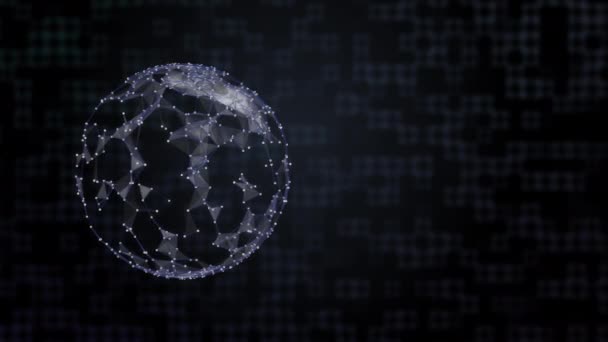 Vídeo digital de globo 3D renderizado con superficie en conexión de plexo sobre fondo cuadrado abstracto . — Vídeo de stock
