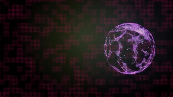 4k video of 3D rendered planet with plexus surface over squared background in purple gradient. — Stock Video