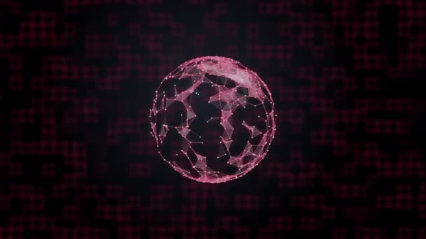 Cyber threat concept. Red planet affected by haker attack floating against squared digital background. — Stock Video