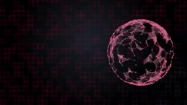 Abstrakte gehackte Weltkugel aus rotem Plexus, die auf digitalem Hintergrund rotiert. Hacking und Angriffskonzept. — Stockvideo