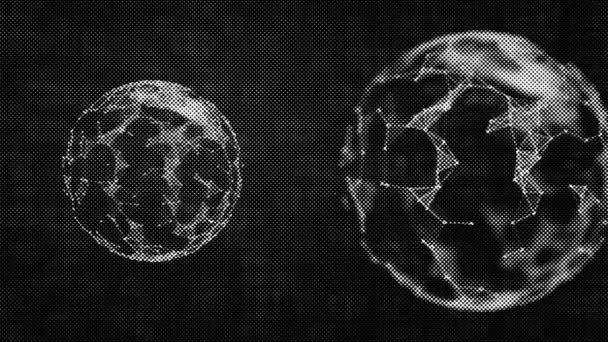 Abstractamente renderizado Terra e Lua em nós de plexo em um fundo em grelha , — Vídeo de Stock