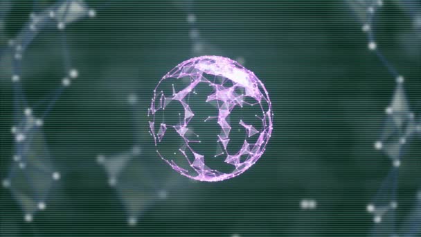 Elektronická planeta plexus s abstraktním technologickým stylem za oponou průhledné textury. — Stock video