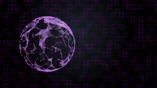 3D vykreslená planeta s povrchem plexu přes čtvercové pozadí v purpurovém gradientu. — Stock fotografie