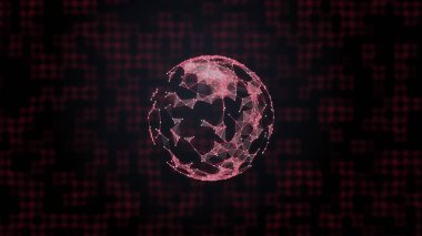 Dijital arkaplanda kırmızı pleksus içerisindeki soyut hacklenmiş dünya. Hackleme ve saldırı konsepti.
