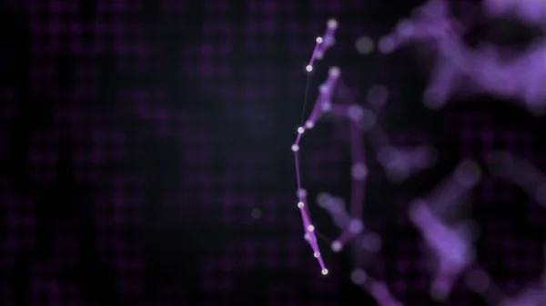 Futuristic background. Abstract blurred picture of purple squares connected togerher on black and plexus connection on the forefront. — 스톡 사진