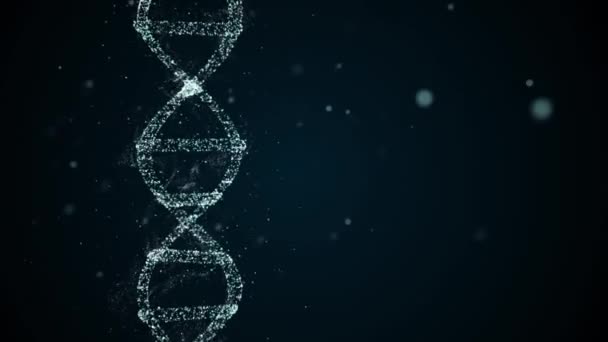 DNA bozukluğu konsepti. Hasar sürecinde soyut DNA iplikçik yapısı, küçük parçalar yavaşça uzaklaşıyor. — Stok video