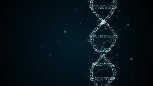 Αφηρημένη αστραφτερή Dna helix με βάθος πεδίου περιστρέφεται πάνω από σκοτεινό χώρο φόντο, τότε εξασθενίζει μακριά. — Αρχείο Βίντεο