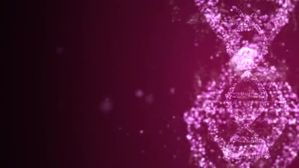 Sztuczna struktura DNA z lśniącymi cząstkami światła na ciemnym artystycznym tle cyberprzestrzeni. — Wideo stockowe