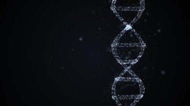 Genetik kalıtım konsepti. Atalarının genetik özellikleri olan parçacıklardan oluşan DNA 'nın 3D animasyonu.