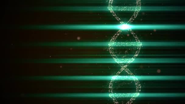 Virtual dna dihasilkan dari abstrak debu ruang adalah berbalik diterangi oleh sinar lampu hijau . — Stok Video