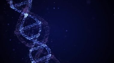 Genetik kalıtım konsepti. Atalarının genetik özellikleri olan parçacıklardan oluşan DNA 'nın 3D animasyonu.