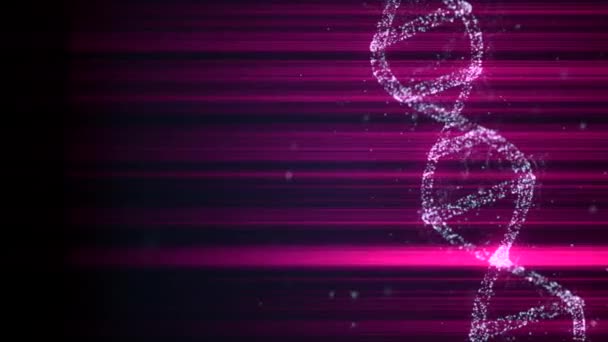 Sci-fi-stil. Roterande neonDNA-kedja under påverkan av fluorescerande ultravioletta ljusstrålar. — Stockvideo