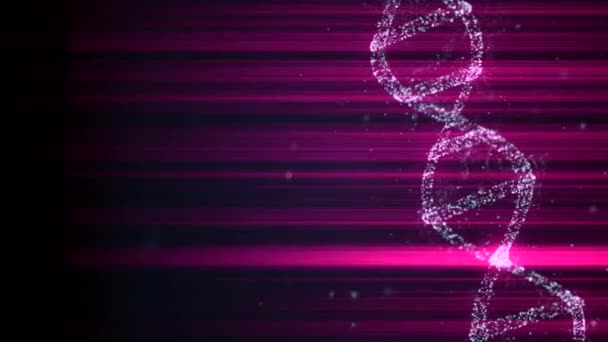 Estilo ficção científica. Cadeia de dna de néon rotativo sob a influência de raios de luz ultravioleta fluorescentes . — Vídeo de Stock