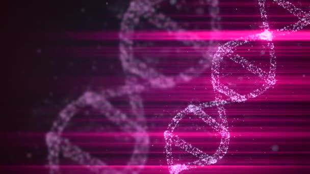 Science-Fiction-Stil. rotierende Neon-DNA-Kette unter dem Einfluss fluoreszierender ultravioletter Lichtstrahlen. — Stockvideo