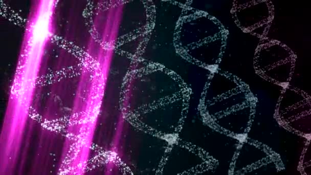 Vier Helix-Strangdna-Modelle vor dunklem Hintergrund, gescannt mit Lasern. — Stockvideo