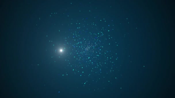 Сбор крошечных голубых частиц в пространстве, формирующих новую жизнь . — стоковое видео