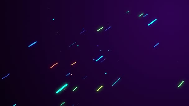 De nombreuses particules de lignes lumineuses colorées se déplacent dans l'espace et disparaissent une par une à la fin . — Video