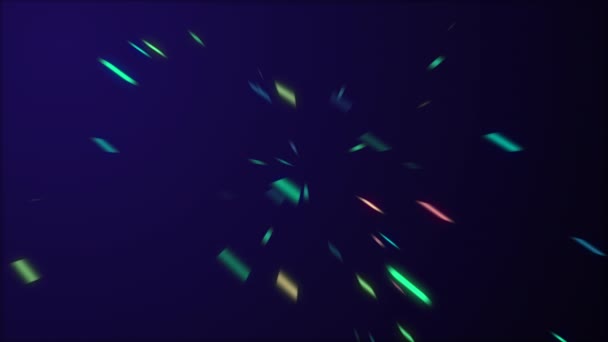 Konfeti gibi renkli bokeh parçacıkları uzayda süzülür ve alan derinliğinde ışıldar.. — Stok video