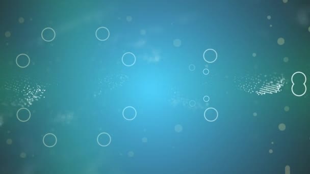 Bela animação de pequenas e grandes bolhas de ar na água em câmera lenta no fundo azul fazendo diferentes padrões . — Vídeo de Stock