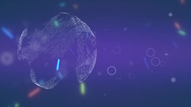 Abstract luminous background of pulsing orb surrounded by colorful laser lights and bokeh particles. — Stock Video