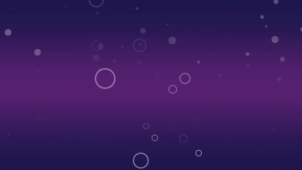 Minimalistisches Design in Kombination mit violettblauem Hintergrund und fliegenden Bokeh-Kreisen. — Stockvideo