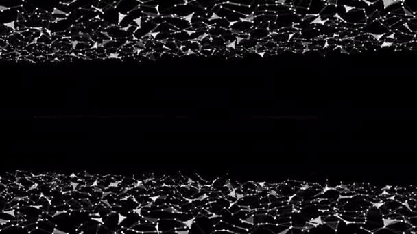 Padrões de polígonos abstratos na parte superior e inferior do fundo preto com animação de luz branca girando ao redor . — Vídeo de Stock