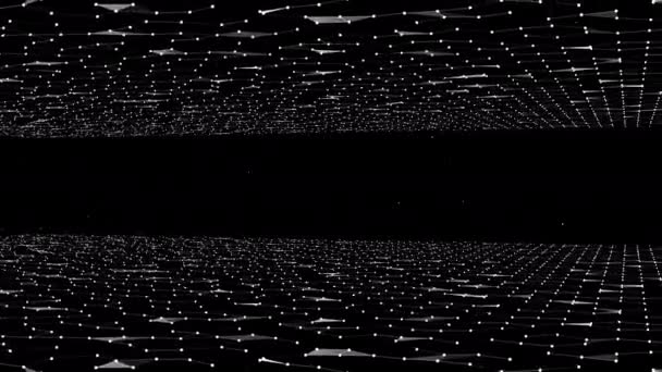 Abstrakte Polygonmuster auf der Ober- und Unterseite des schwarzen Hintergrundes mit weißer Lichtanimation, die sich umdreht. — Stockvideo