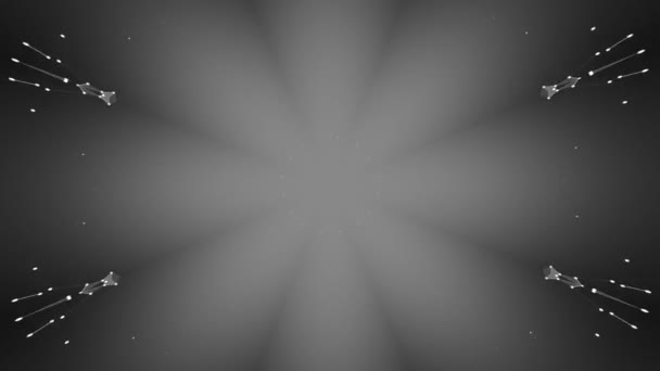 Abstract rays in tunnel motion with white bokeh plaxus pattern fast zooming in. — Stock Video