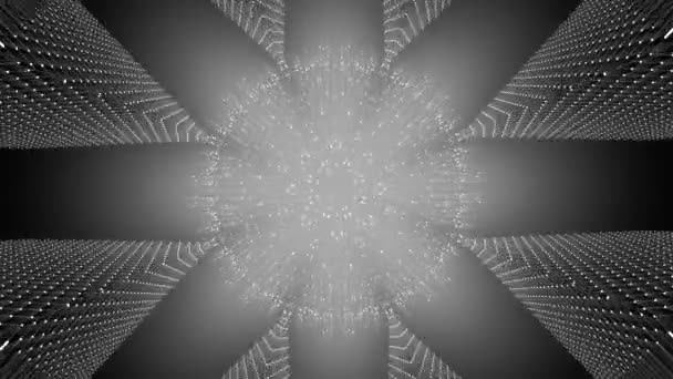 Abstract fractal magnetisch veld rond een globe van glanzende deeltjes. — Stockvideo