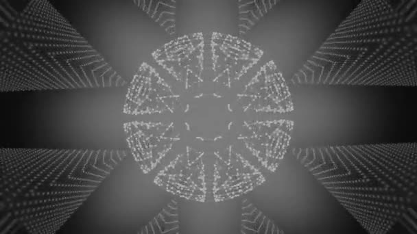 線と点の接続のダンスは、暗い背景を移動し、ビーム. — ストック動画