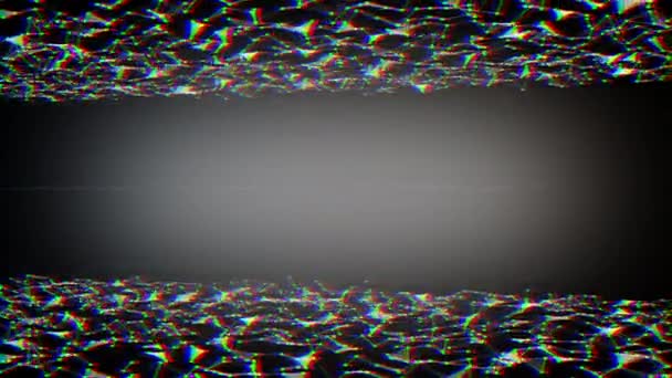 Polígonos abstractos patrones coloridos en la parte superior e inferior del fondo negro con animación de luz blanca girando . — Vídeo de stock