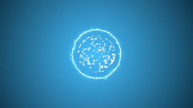 Soyut insan hücresi veya membran içeren embriyo mavi arkaplanda yıldırım çemberi gibi görünüyor.