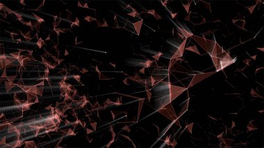 Siyah arkaplan üzerinde ışıldayan pleksus düğümleri oluşturan parçacıkların dünyası.