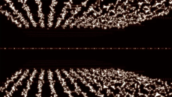 Animated golden grid of lines and dots forming sci-fi fields over black background.