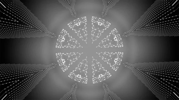 Mantra concept. Seamless loop black and white 4k video of polygonal plexus pattern to be used for joga or meditation performance.