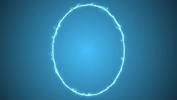 在圆环运动路径和蓝色背景上旋转时发出光芒. — 图库视频影像