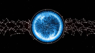 Emergence of magic diamond out of sparkling neon dust in a plexus construction holder.