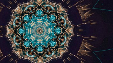 Atom altı enerji serbest bırakıldı. Çokgen ve bokeh parçacıkları göz alıcı altın ışınlarıyla patlayan sinerji yaratıcı desen.